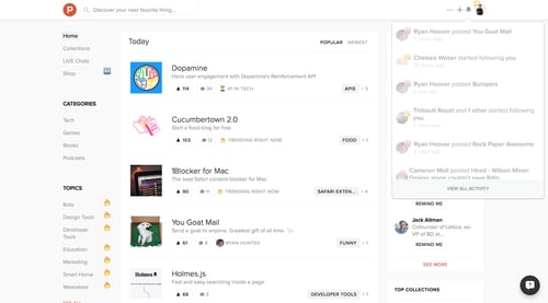 Product Hunt
				notification page example