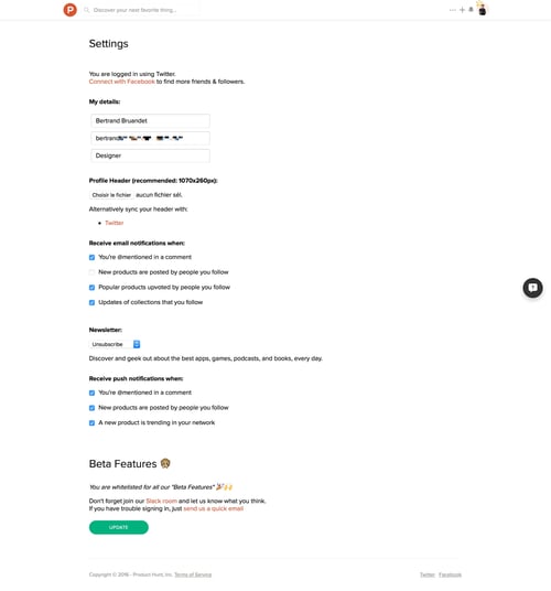 Product Hunt
				settings page example