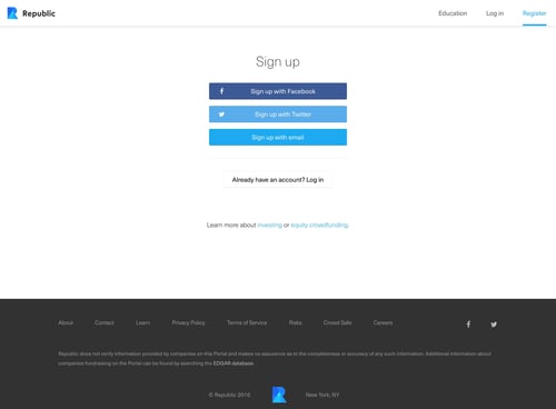 Republic
				signup page example