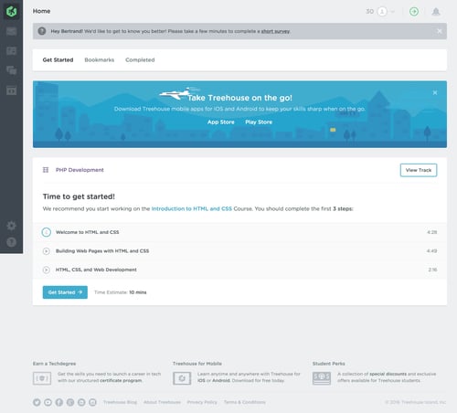 Treehouse
				home page example