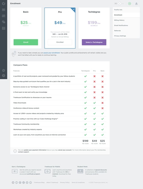 Treehouse
				settings page example
