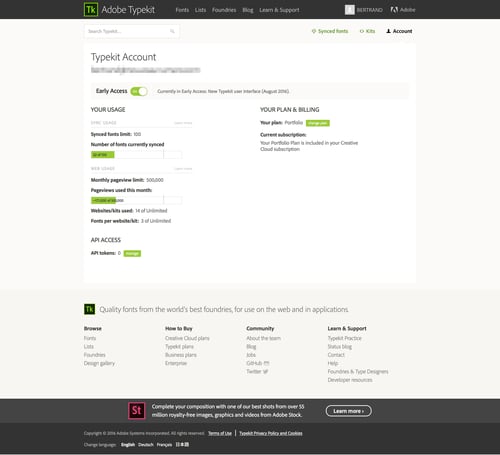 Typekit
				settings page example
