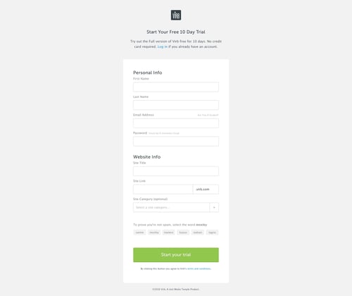 Virb
				signup page example