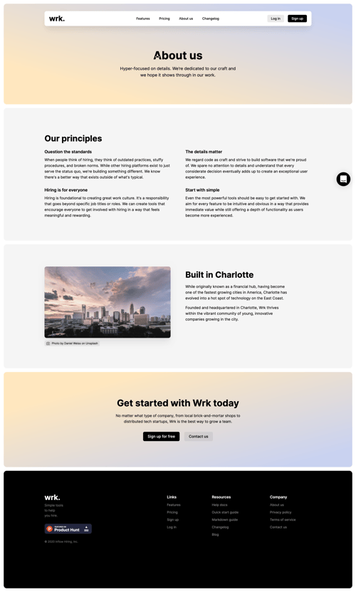 Wrk
				about & company mission page example