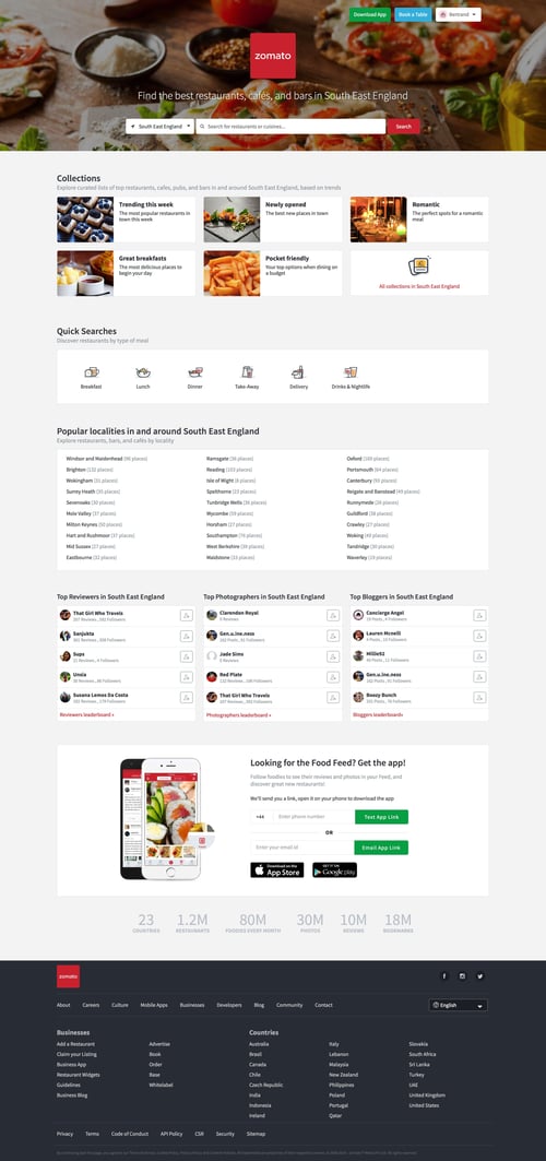 Zomato
				home page example