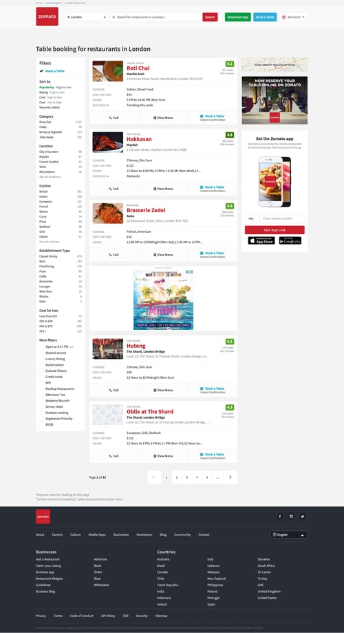 Zomato
				search page example