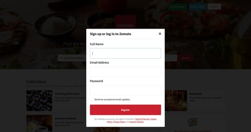 Zomato
				signup page example