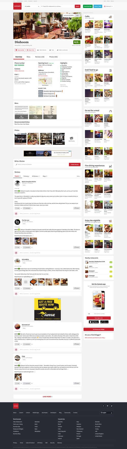Zomato
				detail page page example
