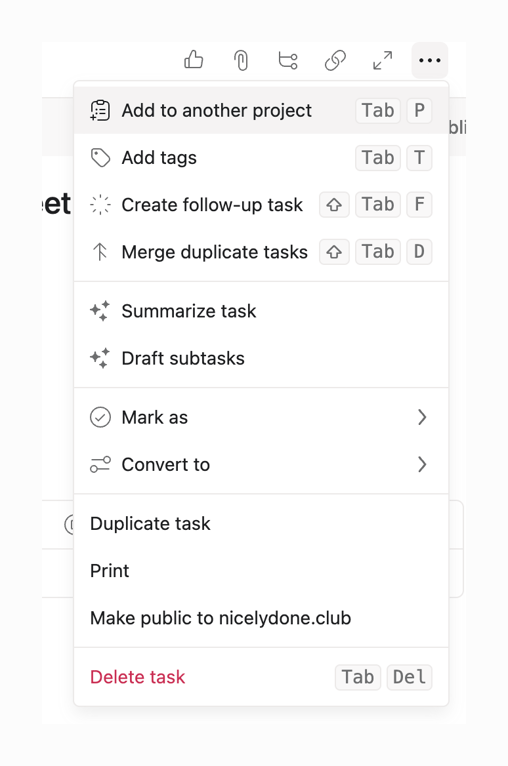 Asana — Dropdown menu component