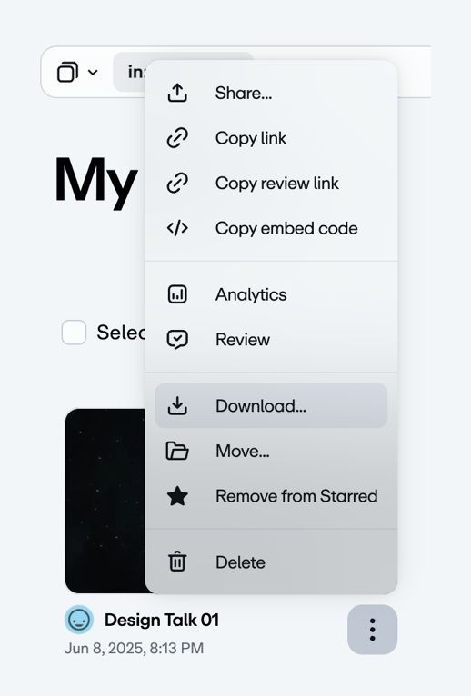 Vimeo — Dropdown menu component