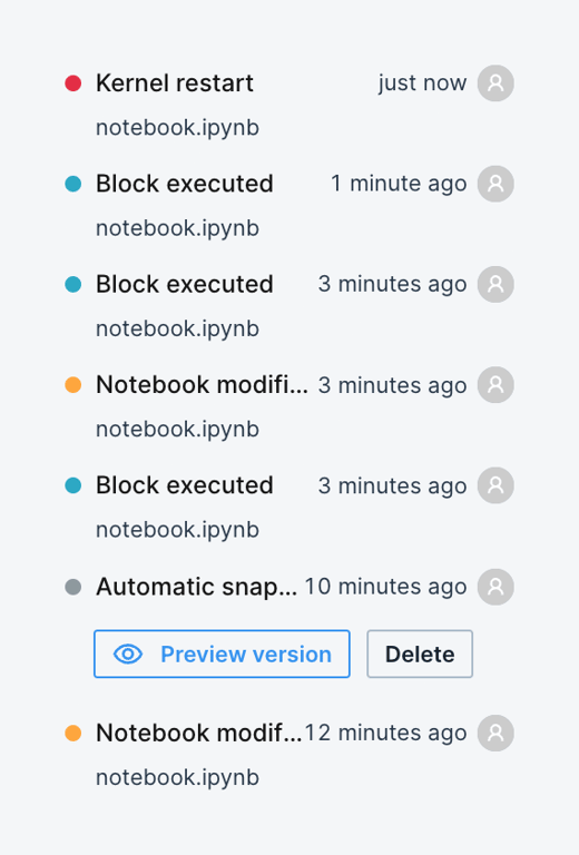 Deepnote — Timeline & history component
