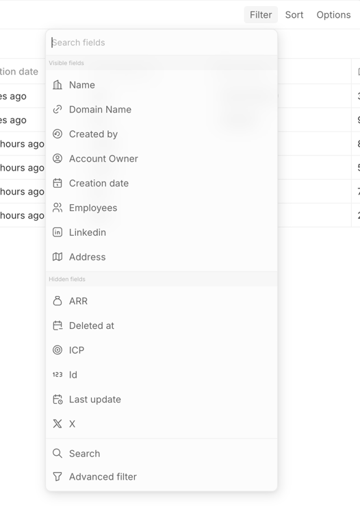 Twenty — Sorting & filtering component