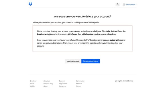 Delete account - Dropbox