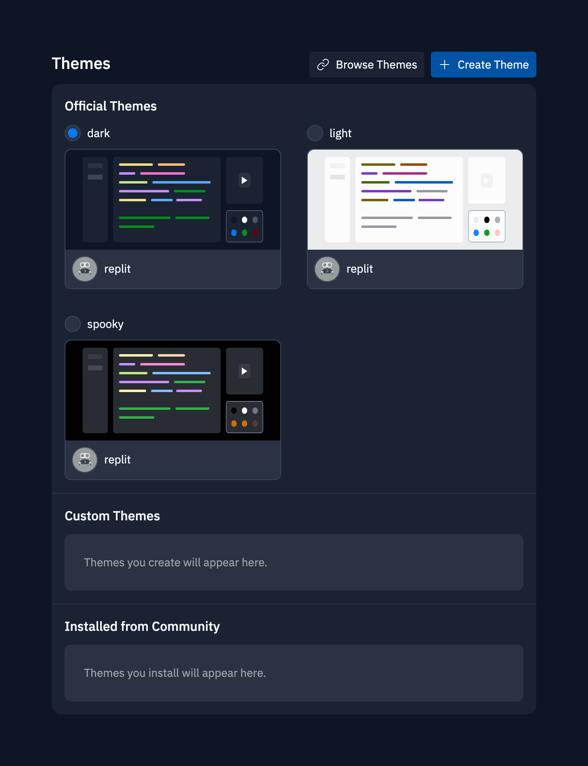 Replit — Theme settings component