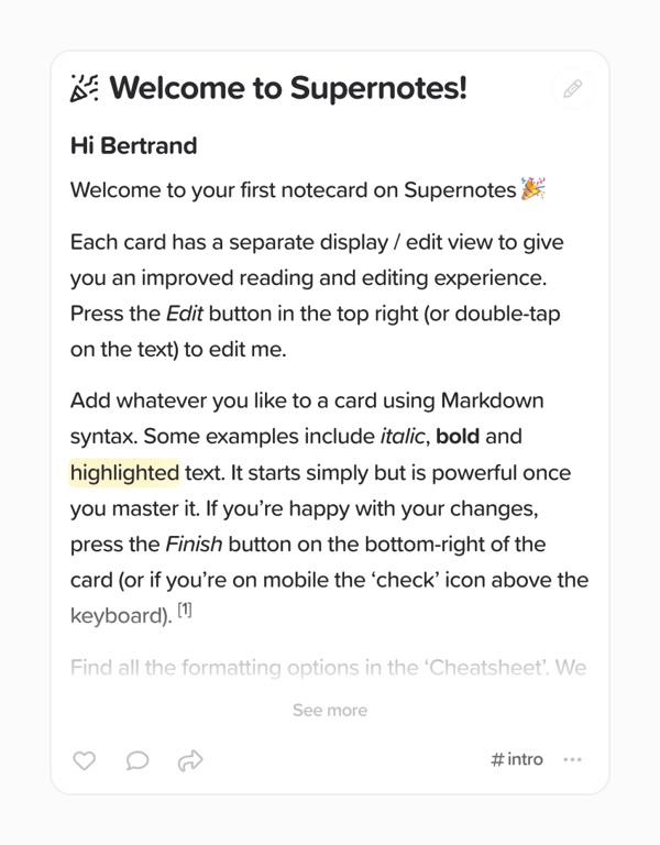 Supernotes — Card component