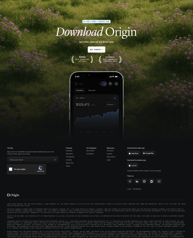 Origin Financial — Footer component