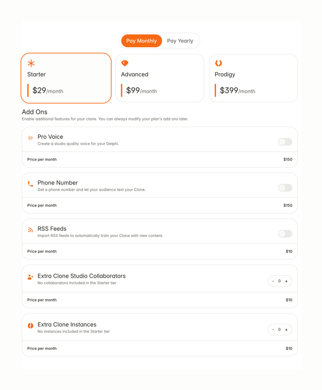 Delphi — Pricing section component
