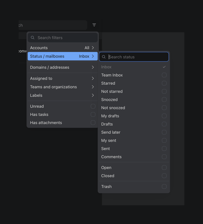 Missive — Sorting & filtering component