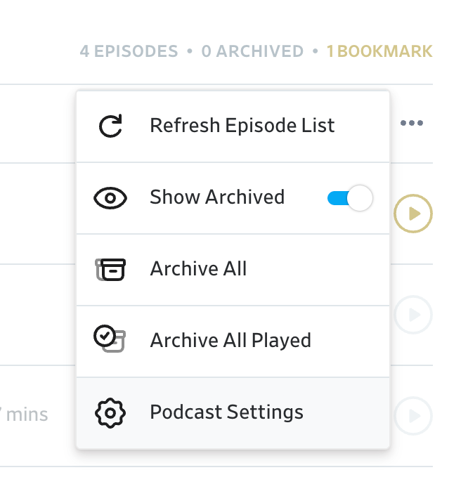 Pocket Casts — Dropdown menu component