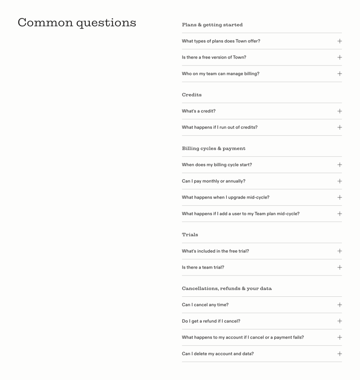 Town — FAQ component