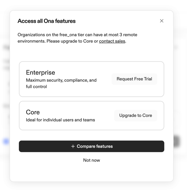 Ona — Upgrade your plan component