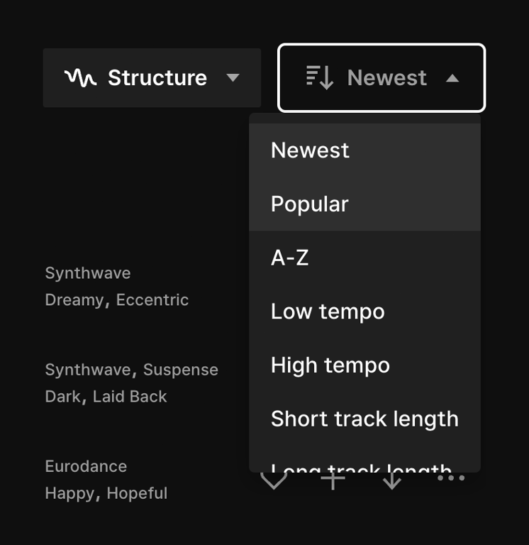 Epidemic Sound — Sorting & filtering component