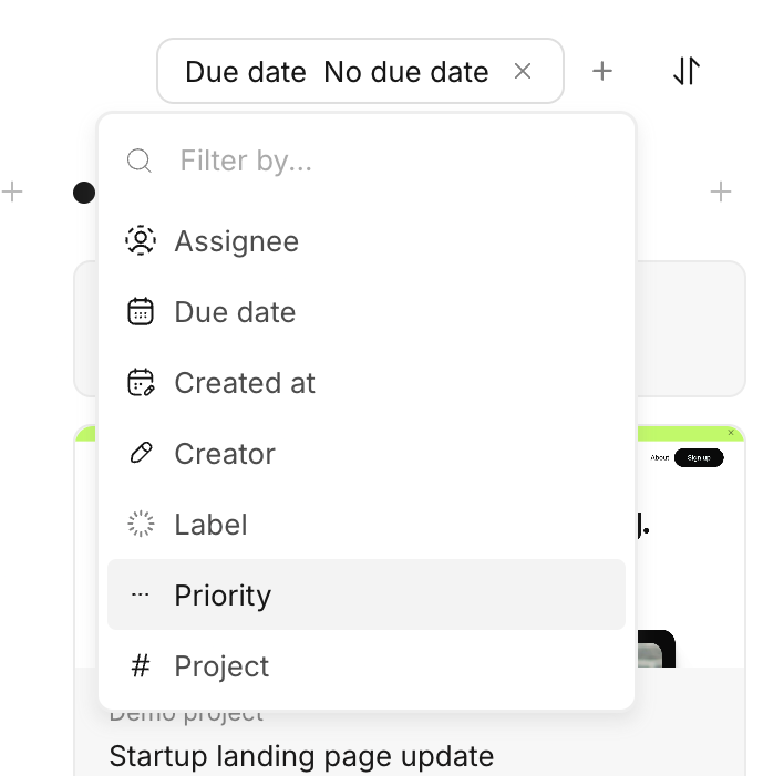 Workflow — Sorting & filtering component