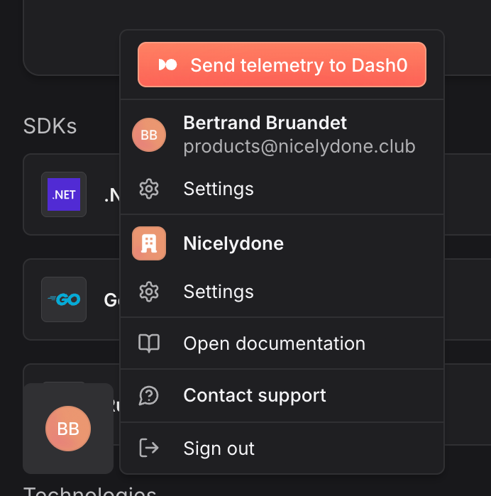 Dash0 — Dropdown menu component
