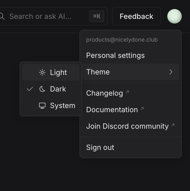 Liveblocks — Theme settings component