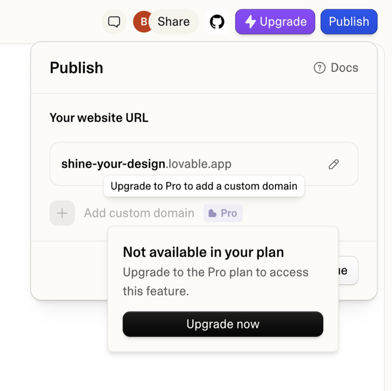 Lovable — Upgrade your plan component