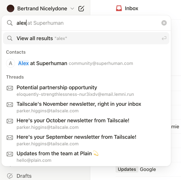 Notion Mail — Input search component
