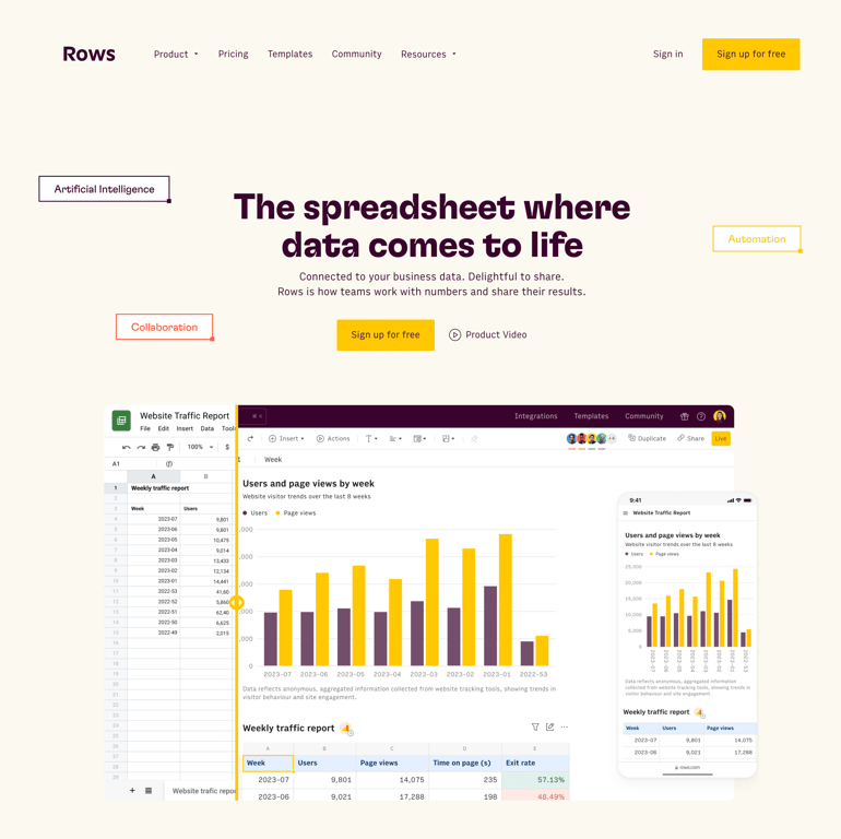 Rows — Hero section component