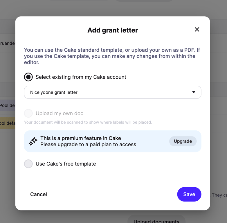 Cake — Upgrade your plan component