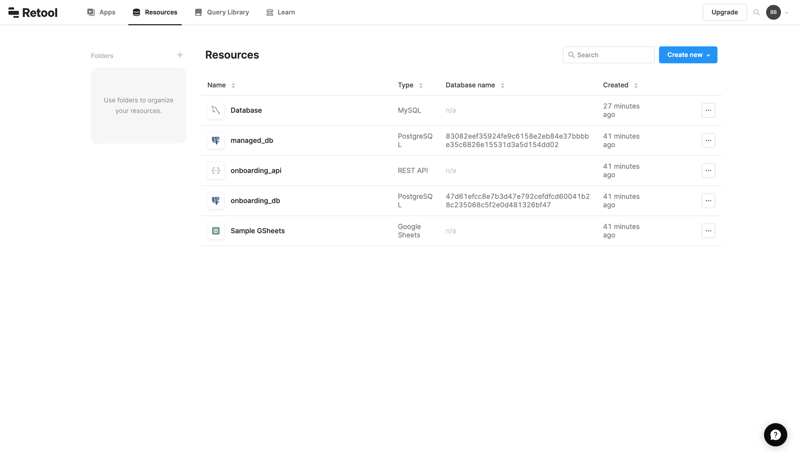 Retool viewing resources screen example