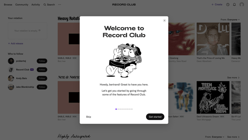 Record club
			     ux ui design