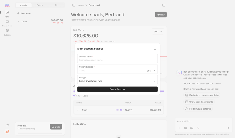 Maybe Finance screen example