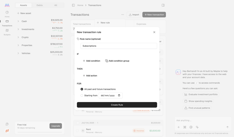 Maybe Finance screen example