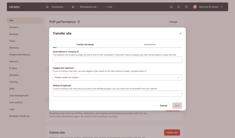 Kinsta screen example