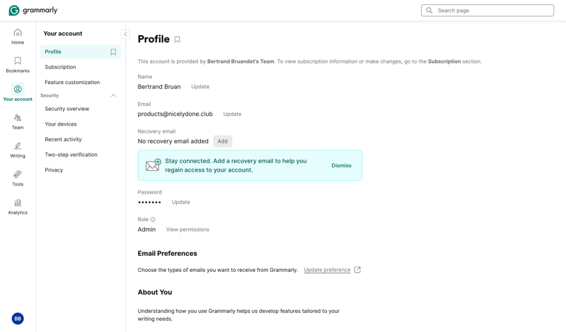 Grammarly screen example