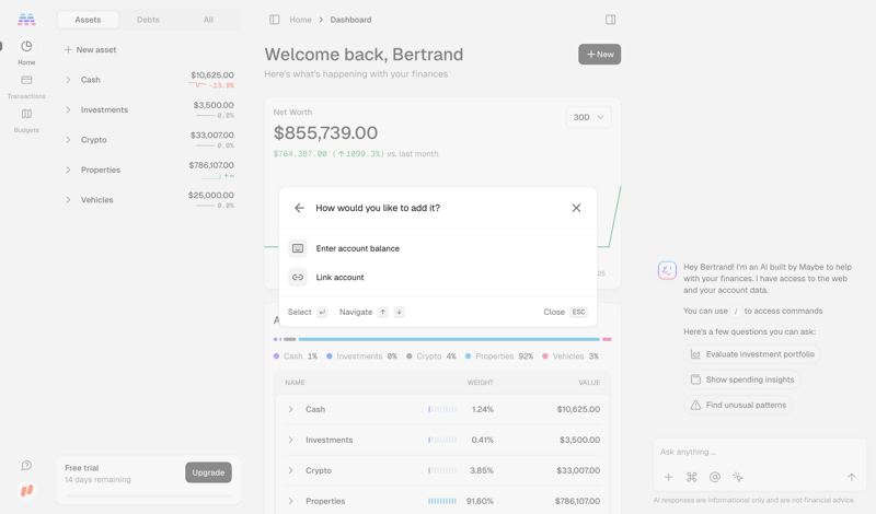 Maybe Finance screen example