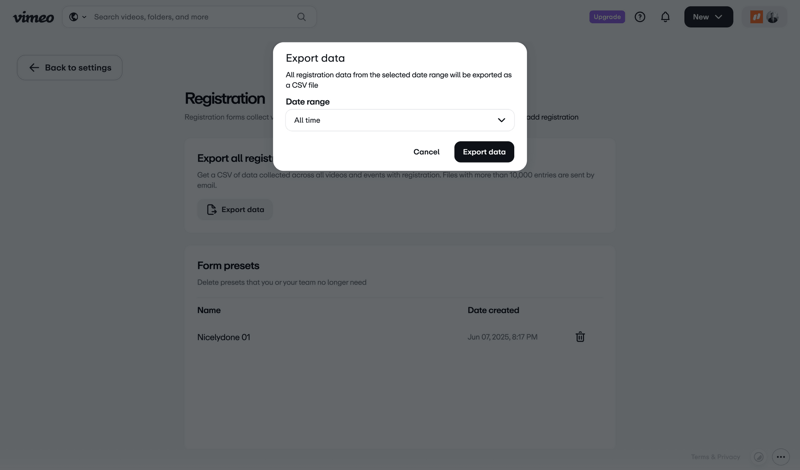 Vimeo screen example