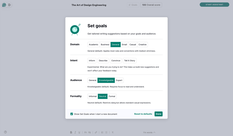 Grammarly screen example