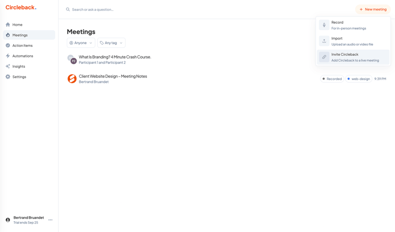 Circleback
			    ux ui design