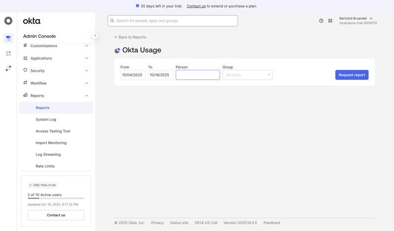 Okta screen example