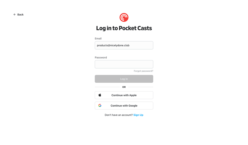 Pocket Casts screen example