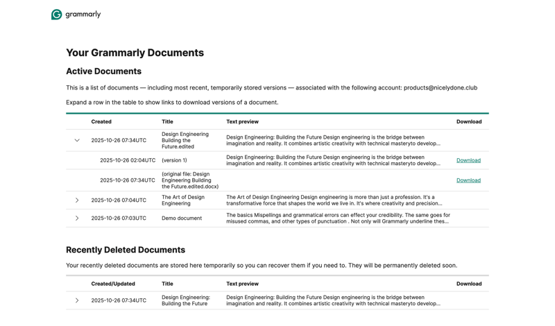 Grammarly screen example