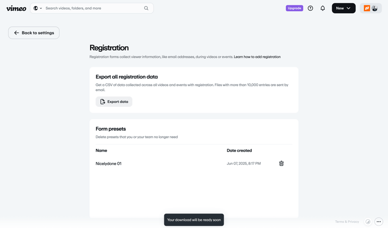 Vimeo screen example