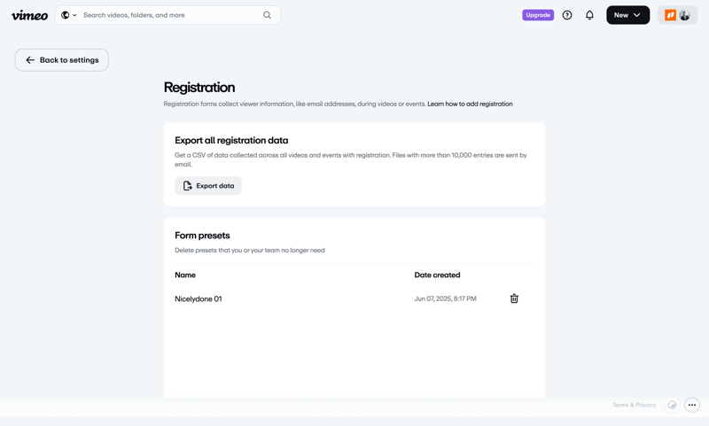 Vimeo screen example