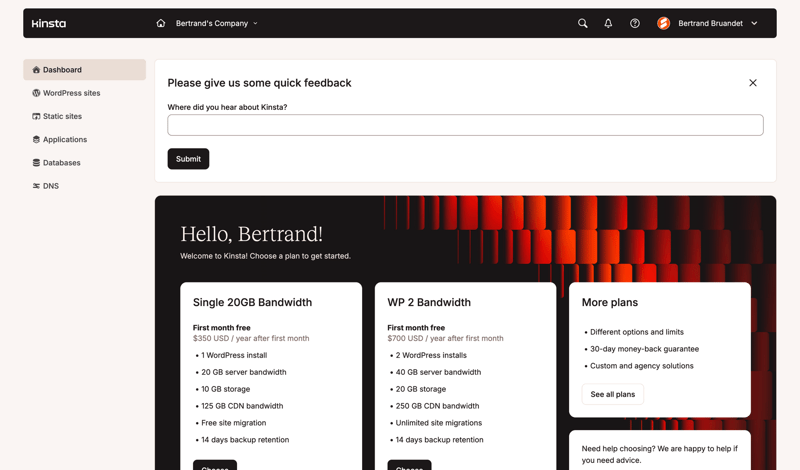 Kinsta screen example