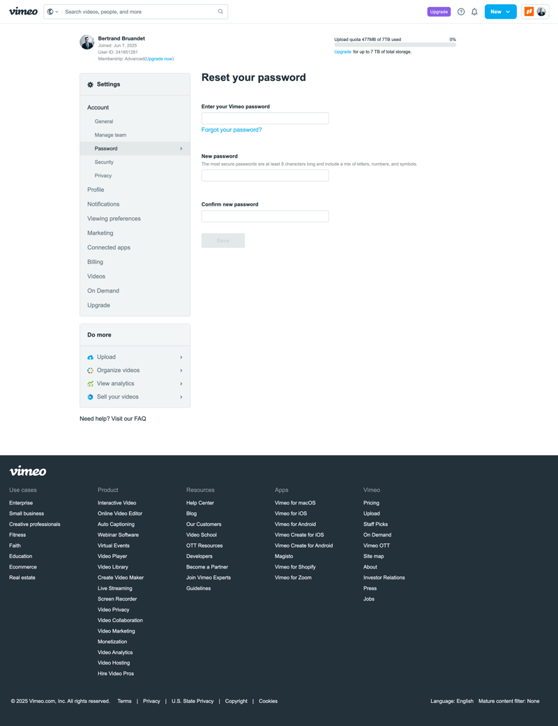 Vimeo screen example